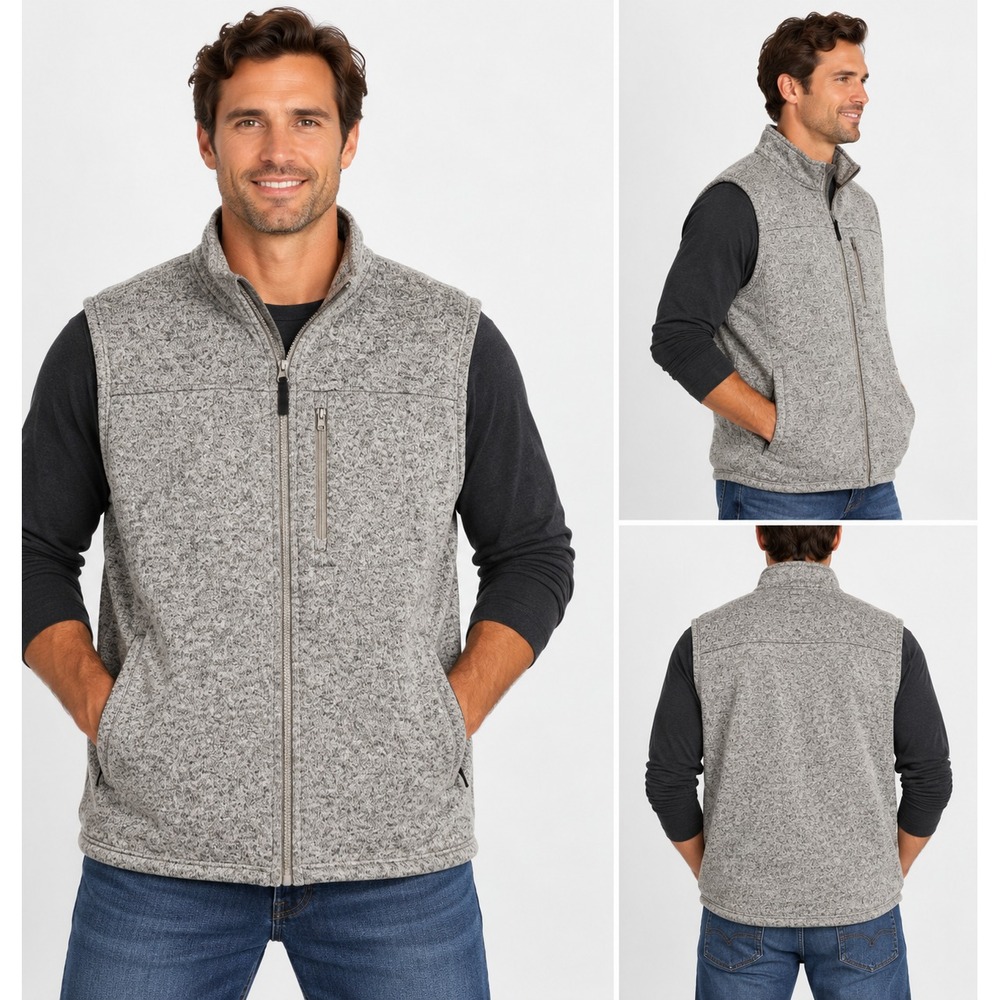 Wrangler Vest Mens XXL Gray Heather Sweater Fleece Full Zip Jacket HVB6KTD